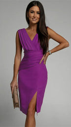 Women's Wrap Cocktail Dress | V Neck Pleated Evening Party Dress