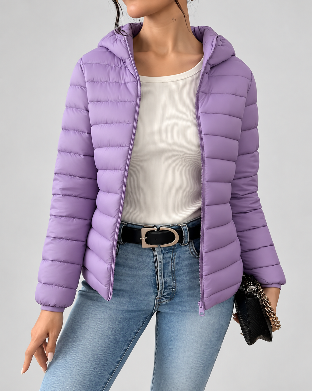 Women's Slim Quilted Hooded Puffer Jacket with Zip Front