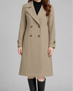 Women's Long Trench Coat | Double Breasted Notch Lapel Longline Coat