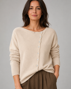 Women's Soft Knit Cardigan | Asymmetric Button Up Round Neck
