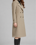 Women's Long Trench Coat | Double Breasted Notch Lapel Longline Coat