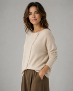 Women's Soft Knit Cardigan | Asymmetric Button Up Round Neck