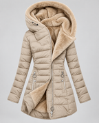 Women's Fleece Lined Hooded Puffer Coat with Mid Length