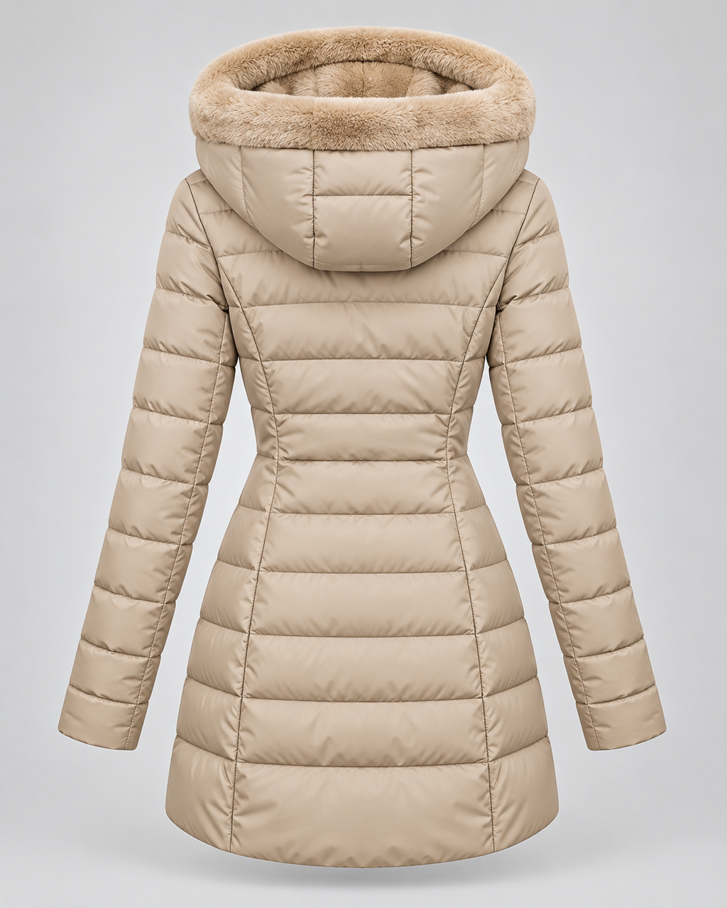 Women's Fleece Lined Hooded Puffer Coat with Mid Length