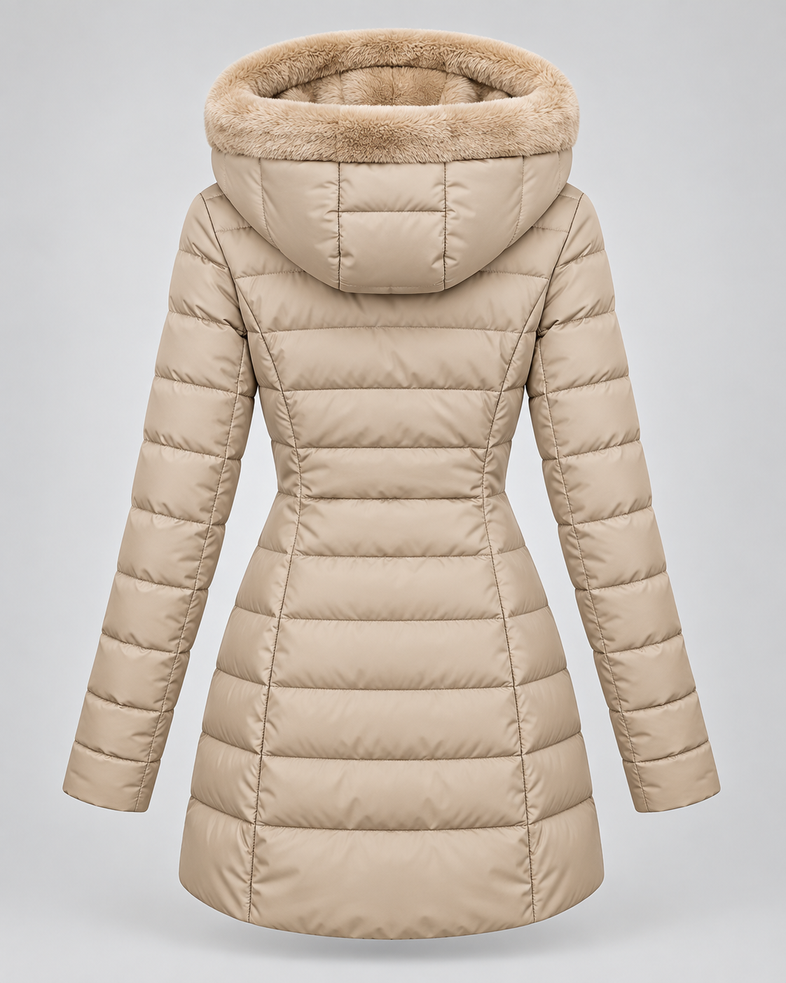Women's Fleece Lined Hooded Puffer Coat with Mid Length