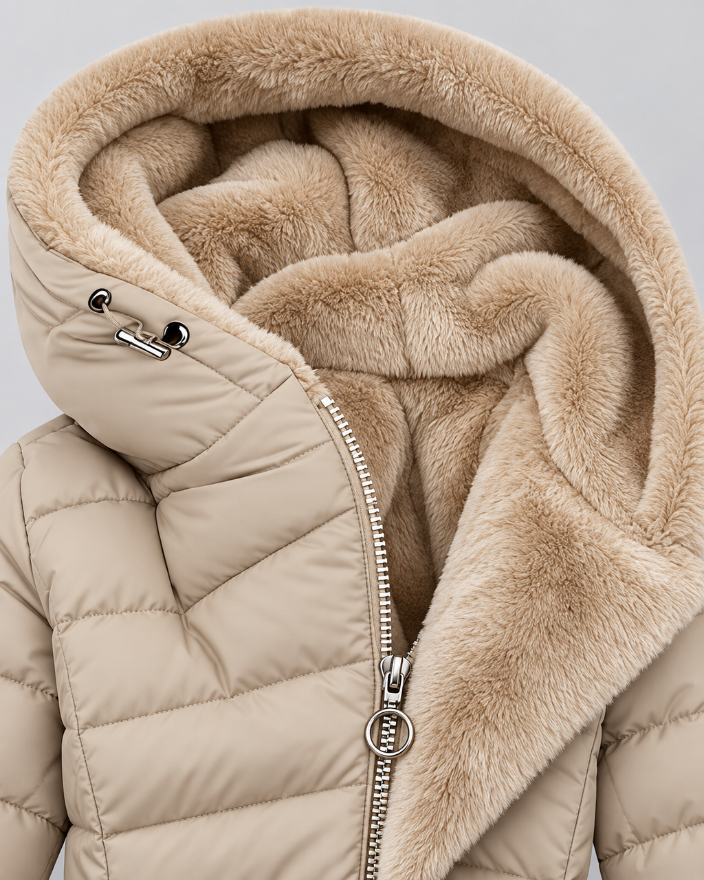 Women's Fleece Lined Hooded Puffer Coat with Mid Length