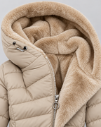 Women's Fleece Lined Hooded Puffer Coat with Mid Length
