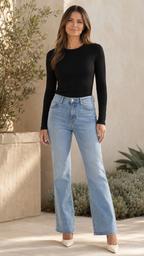 Women's Long Sleeve Top | Ribbed Crew Neck Fitted Basic Top