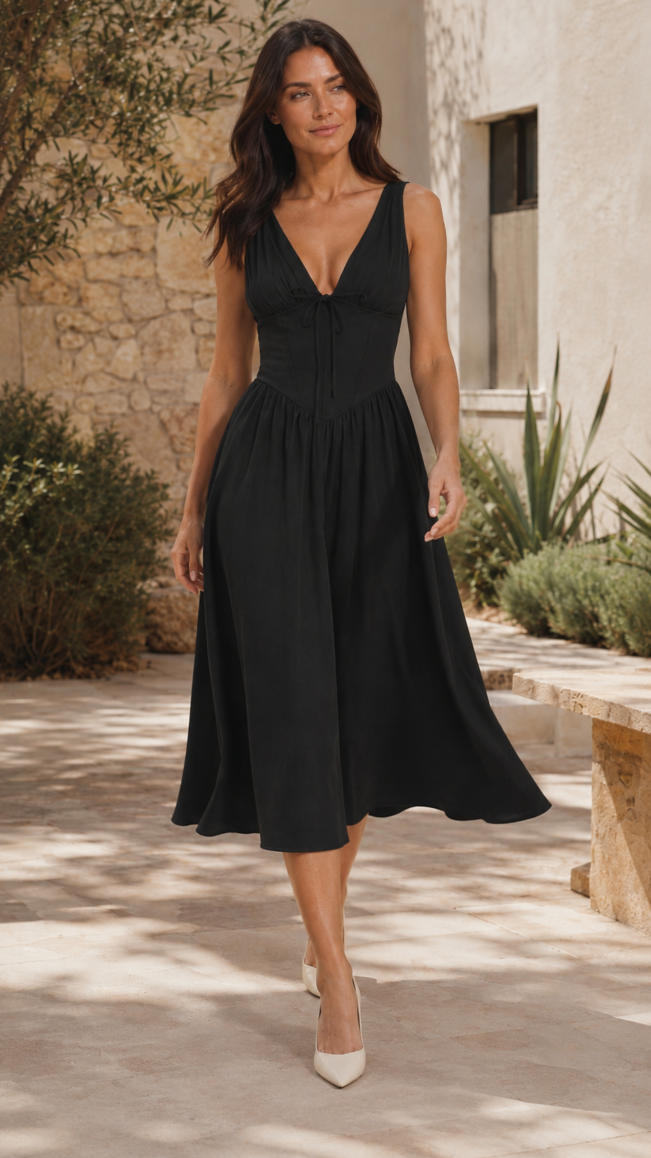 Women's Midi Dress | Plunge V Neck Twist Front Party Summer Dress