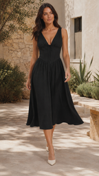 Women's Midi Dress | Plunge V Neck Twist Front Party Summer Dress