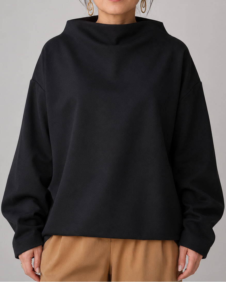 Women's High Neck Long Sleeve Top | Relaxed Fit Funnel Neck Pullover