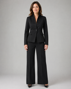 Women's Trouser Suit | Stand Collar Blazer & Flared Trousers Two Piece Set