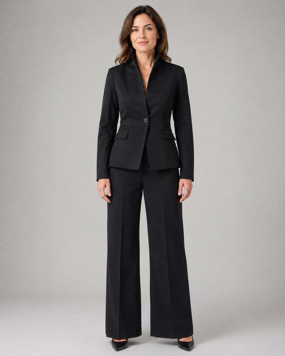 Women's Trouser Suit | Stand Collar Blazer & Flared Trousers Two Piece Set
