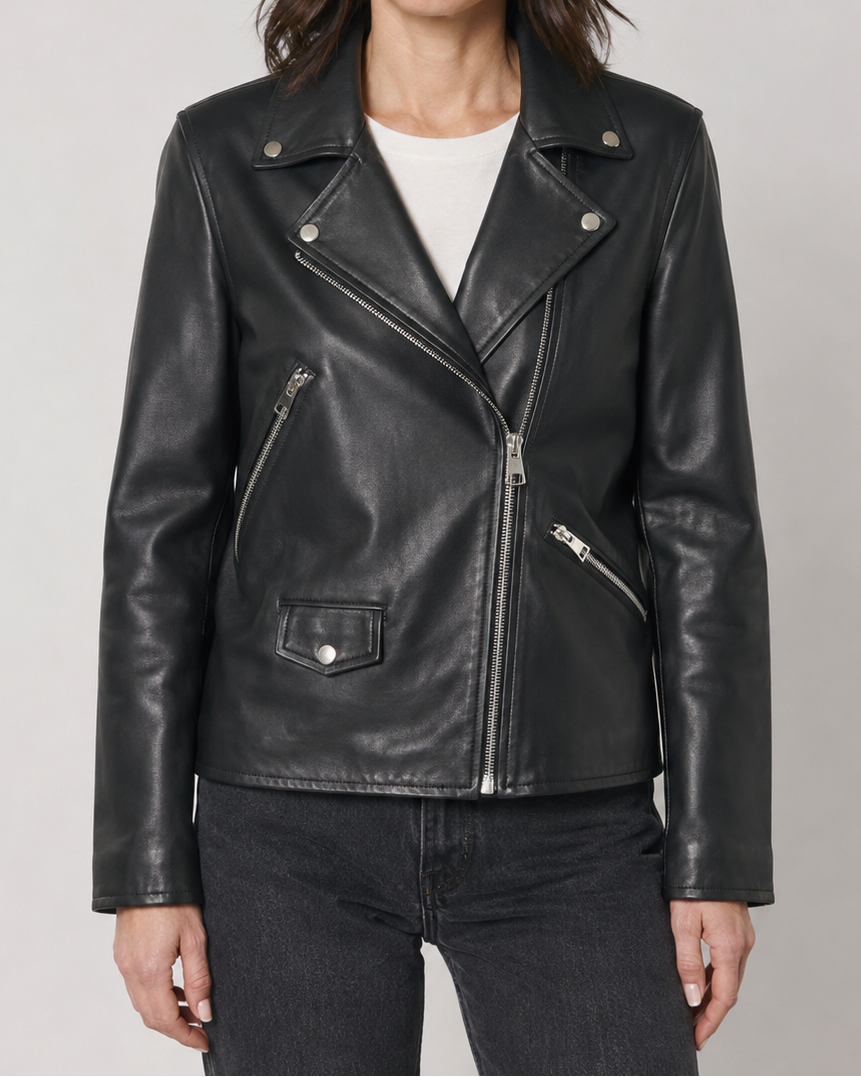 Women's Faux Leather Biker Jacket | Belted Asymmetric Zip Moto Coat