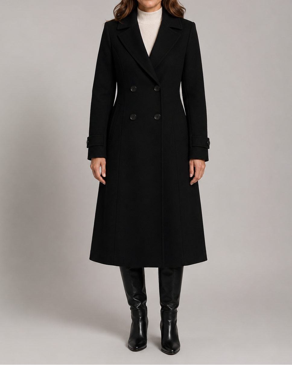 Women's Long Trench Coat | Double Breasted Notch Lapel Longline Coat