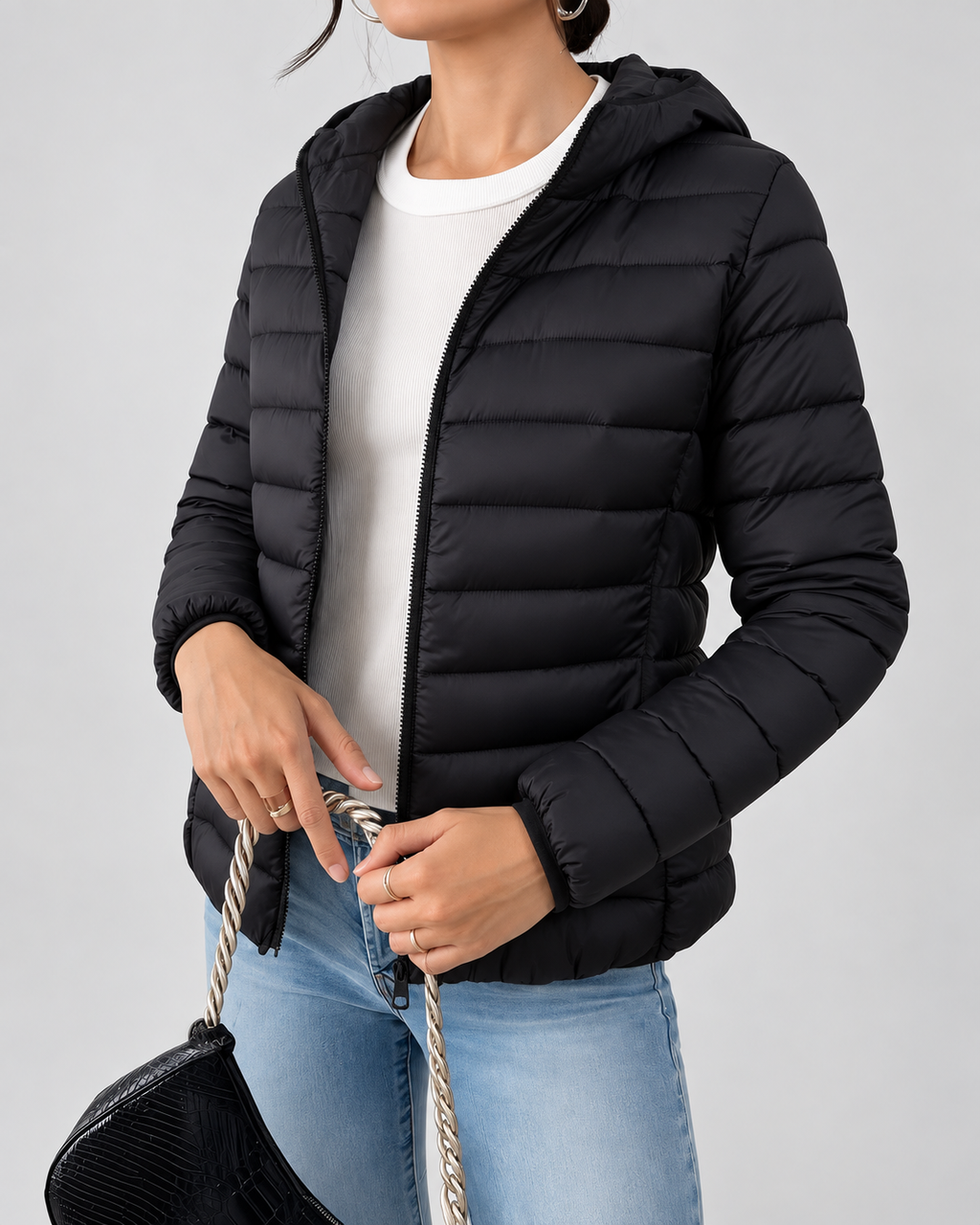 Women's Slim Quilted Hooded Puffer Jacket with Zip Front