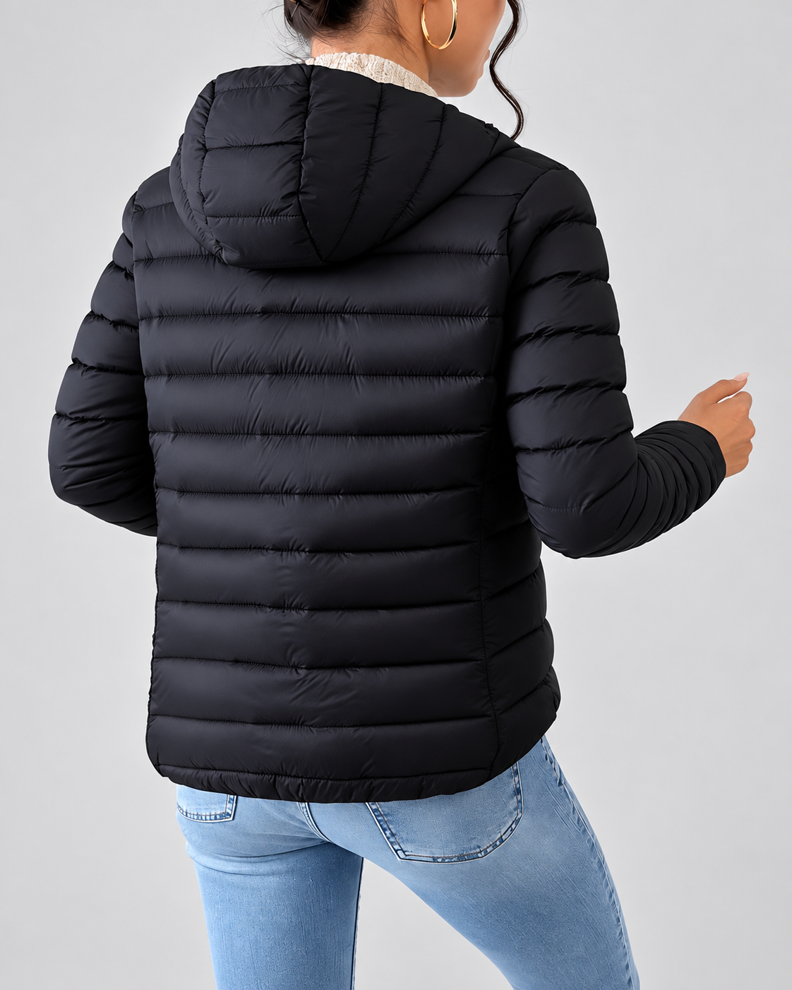 Women's Slim Quilted Hooded Puffer Jacket with Zip Front