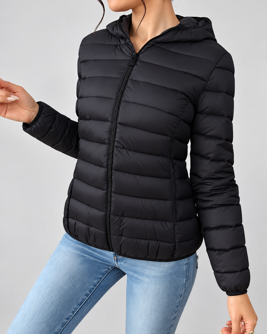 Women's Slim Quilted Hooded Puffer Jacket with Zip Front