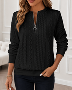 Women's Half Zip Jumper | Ring Pull Cable Knit Ribbed Sweater