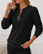 Women's Half Zip Jumper | Ring Pull Cable Knit Ribbed Sweater