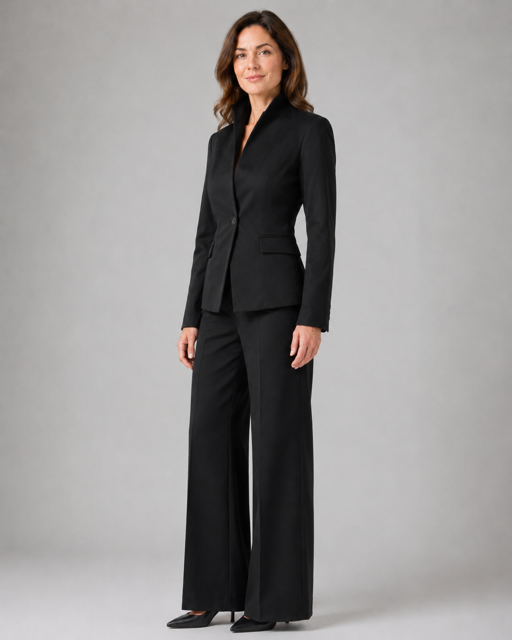 Women's Trouser Suit | Stand Collar Blazer & Flared Trousers Two Piece Set