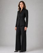 Women's Trouser Suit | Stand Collar Blazer & Flared Trousers Two Piece Set