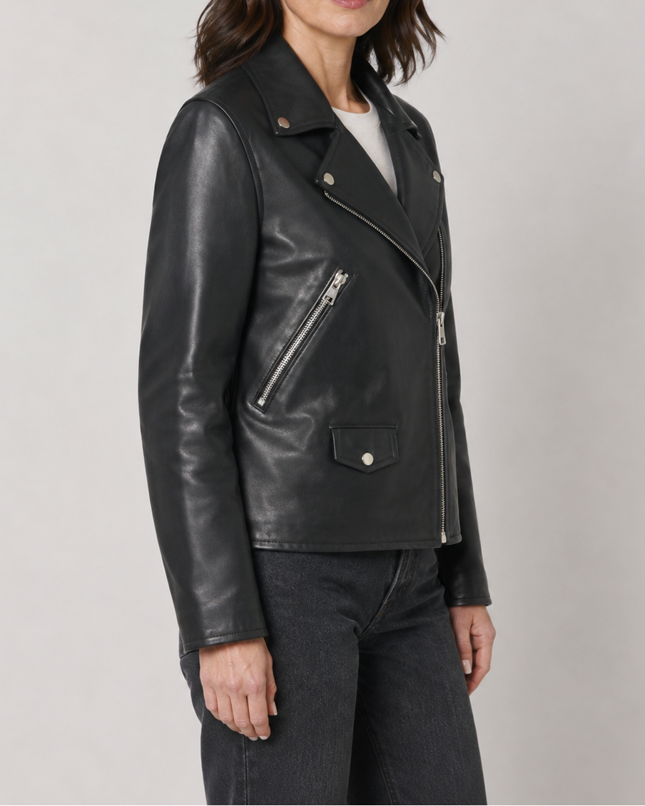 Women's Faux Leather Biker Jacket | Belted Asymmetric Zip Moto Coat