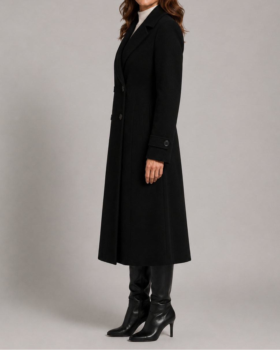 Women's Long Trench Coat | Double Breasted Notch Lapel Longline Coat