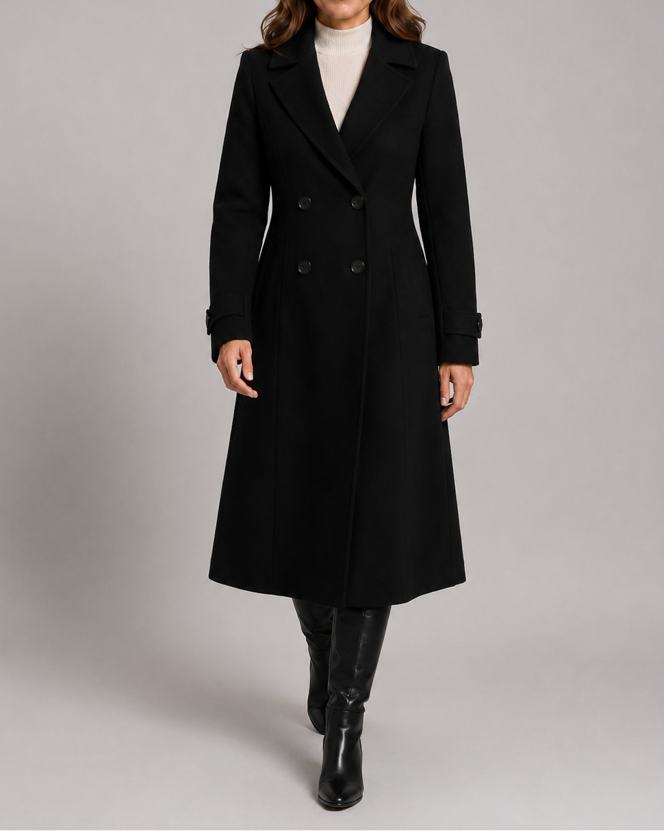 Women's Long Trench Coat | Double Breasted Notch Lapel Longline Coat