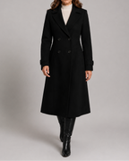 Women's Long Trench Coat | Double Breasted Notch Lapel Longline Coat