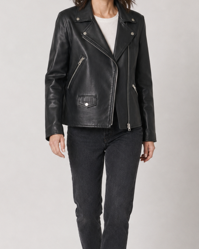 Women's Faux Leather Biker Jacket | Belted Asymmetric Zip Moto Coat