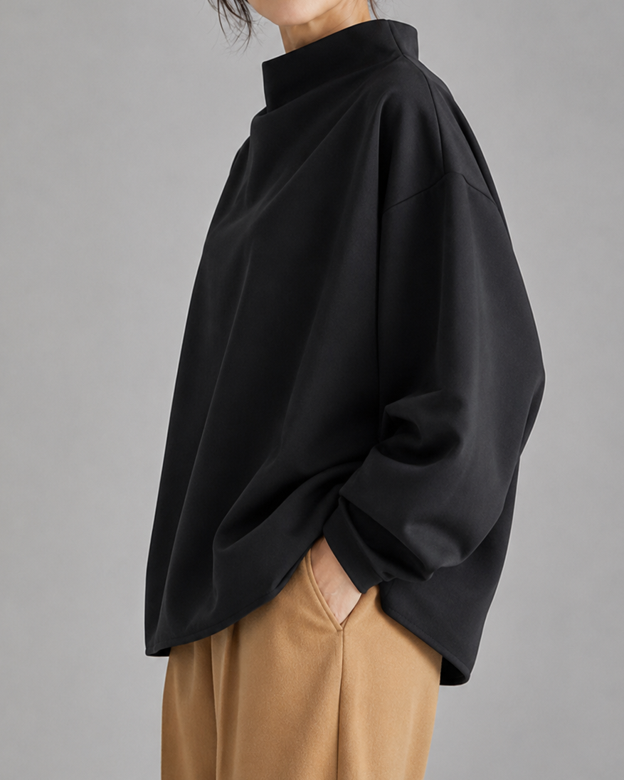 Women's High Neck Long Sleeve Top | Relaxed Fit Funnel Neck Pullover