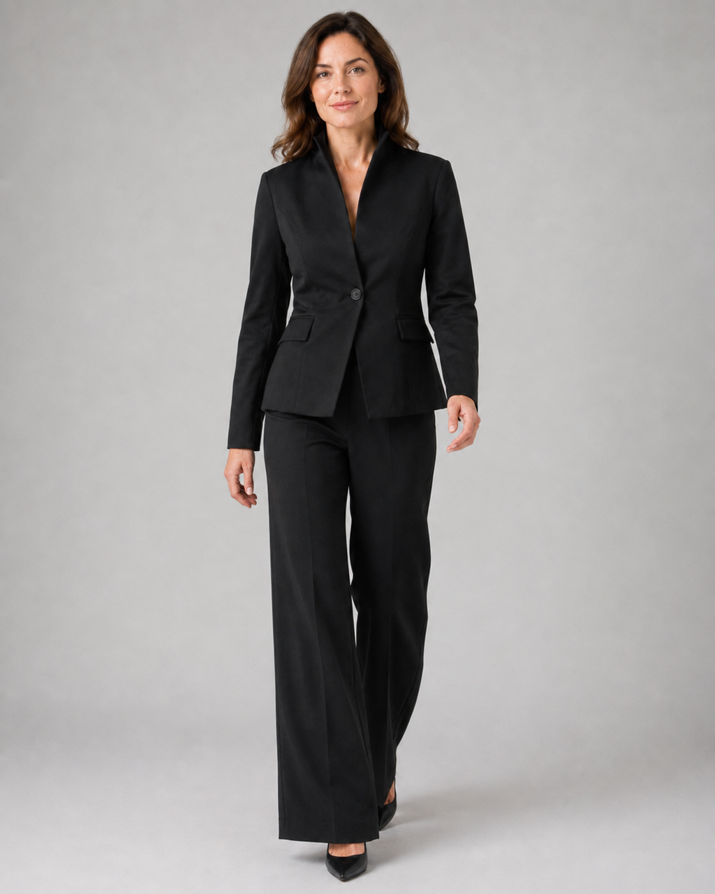 Women's Trouser Suit | Stand Collar Blazer & Flared Trousers Two Piece Set