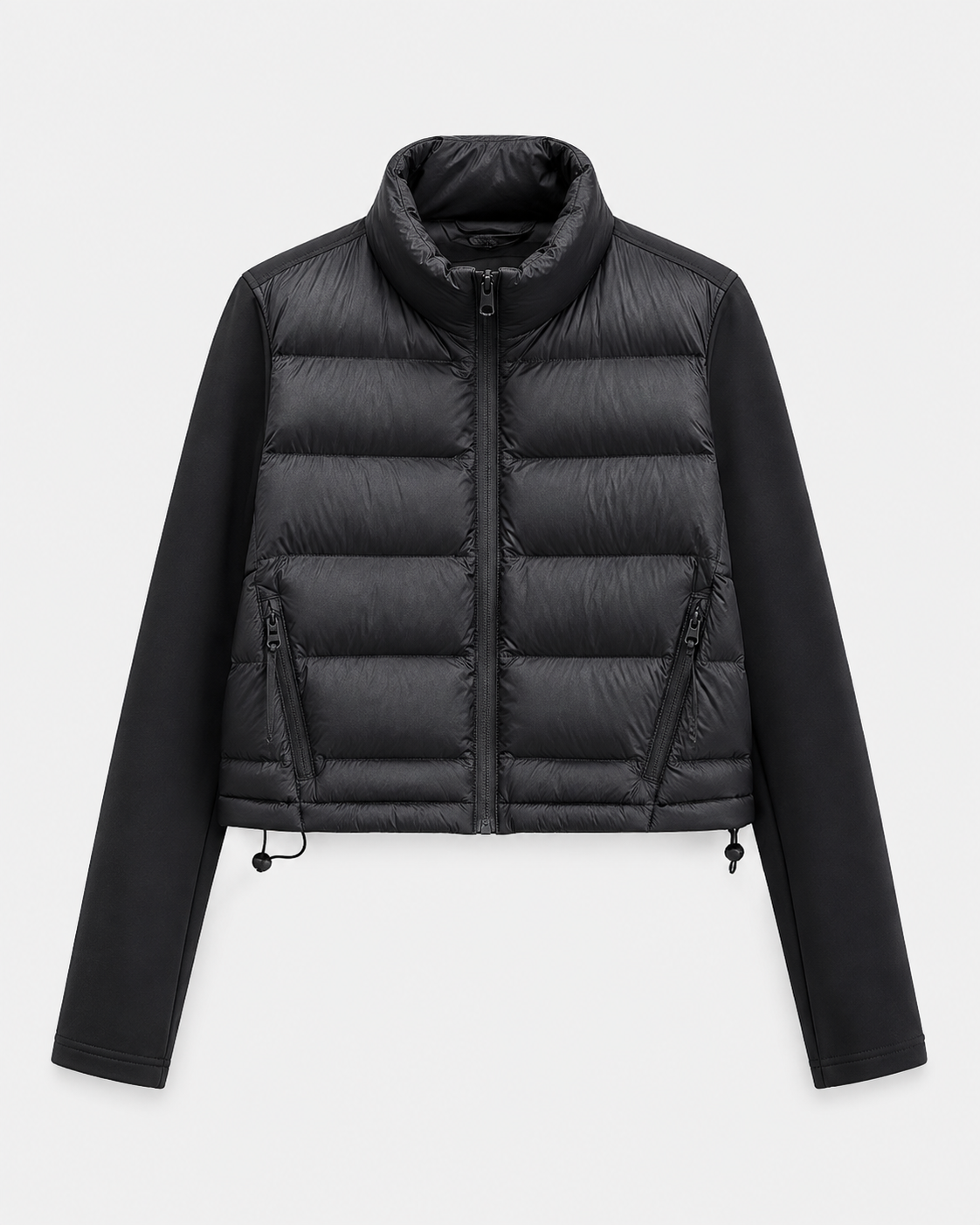 Women's Cropped Quilted Puffer Jacket with Stand Collar and Zip Front