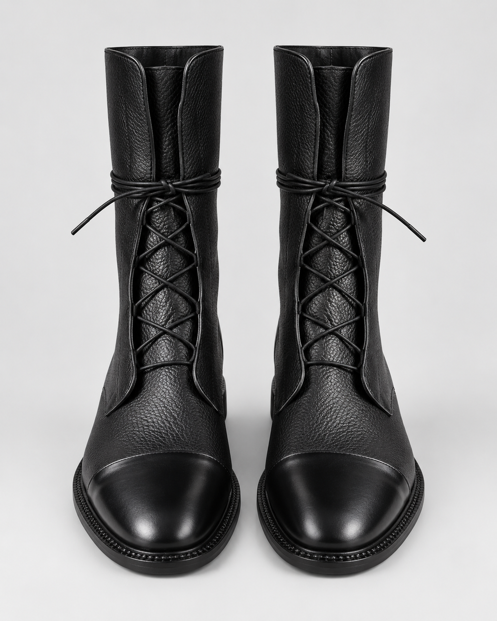 Women's Faux Leather Lace Up Boots with Cap Toe