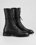 Women's Faux Leather Lace Up Boots with Cap Toe