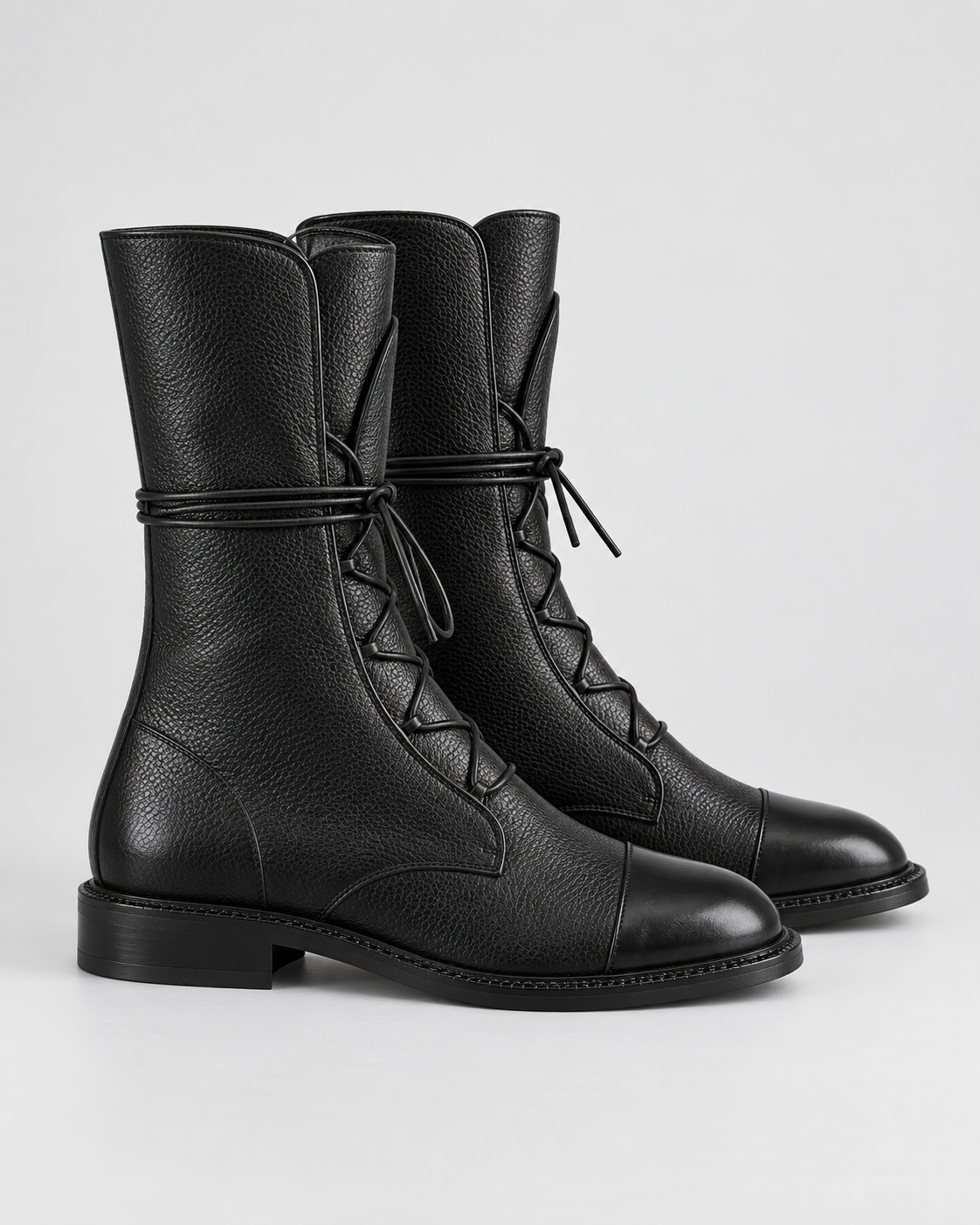 Women's Faux Leather Lace Up Boots with Cap Toe
