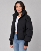 Women's Oversized Puffer Jacket with Stand Collar and Zip Front