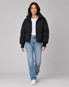 Women's Oversized Puffer Jacket with Stand Collar and Zip Front