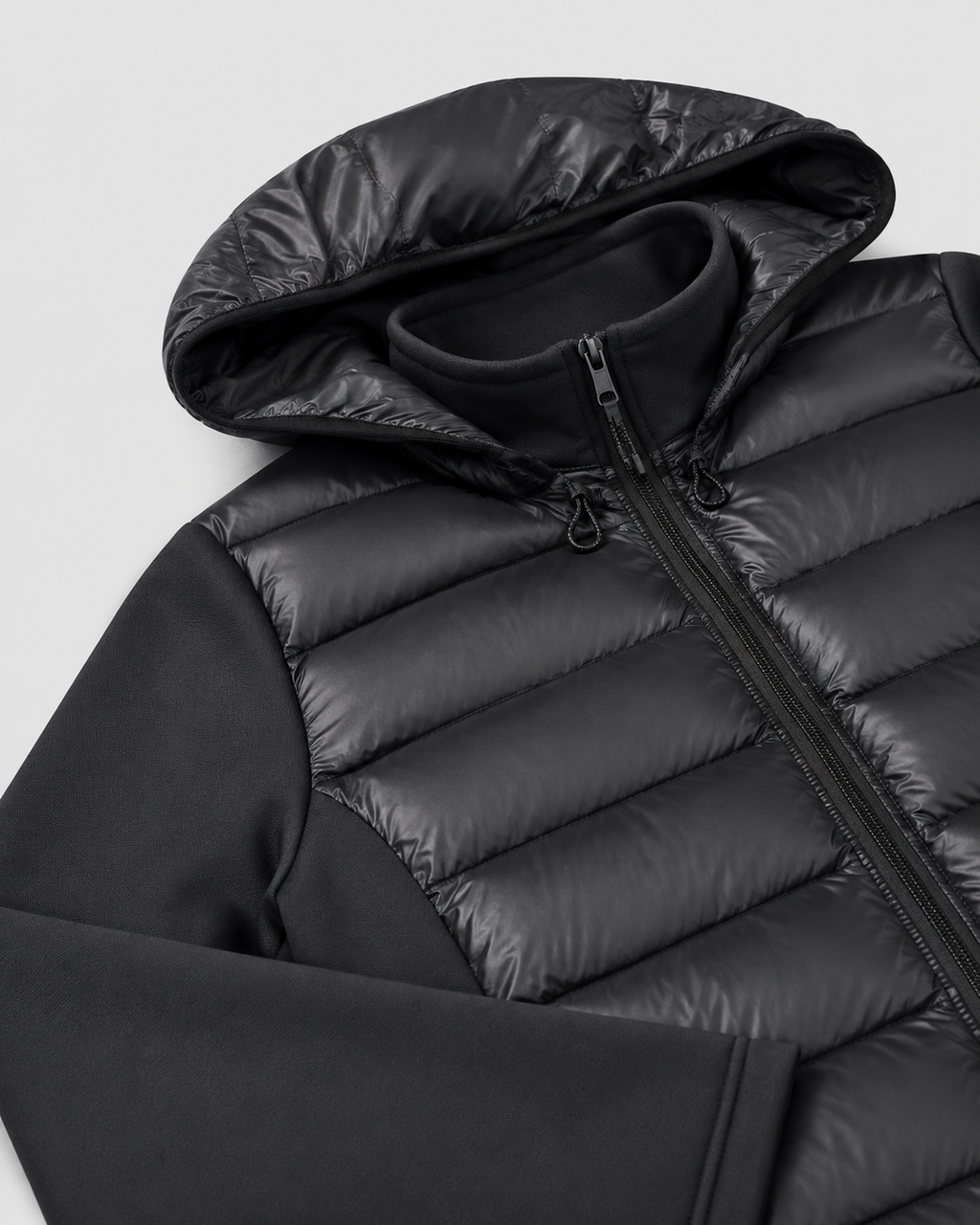 Women's Black Quilted Puffer Jacket with Hood and Zip Front