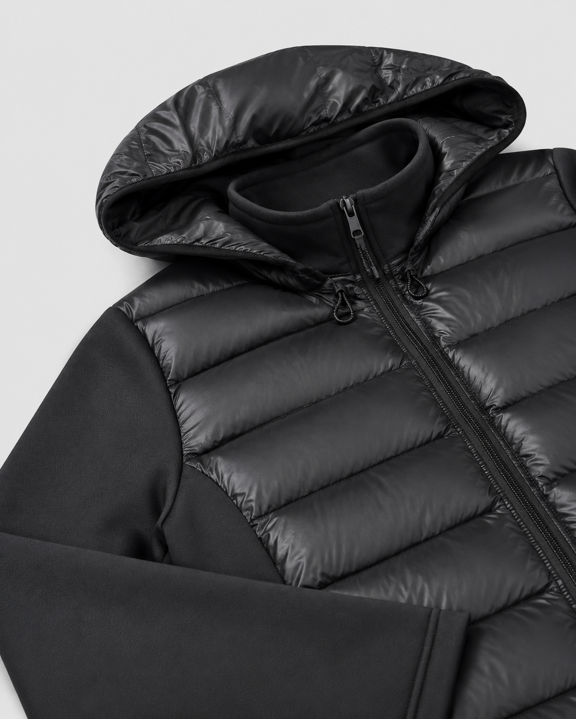 Women's Black Quilted Puffer Jacket with Hood and Zip Front