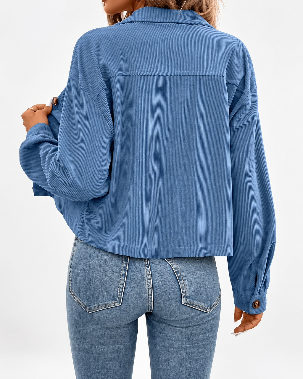 Women's Corduroy Jacket with Chest Pockets and Button Front