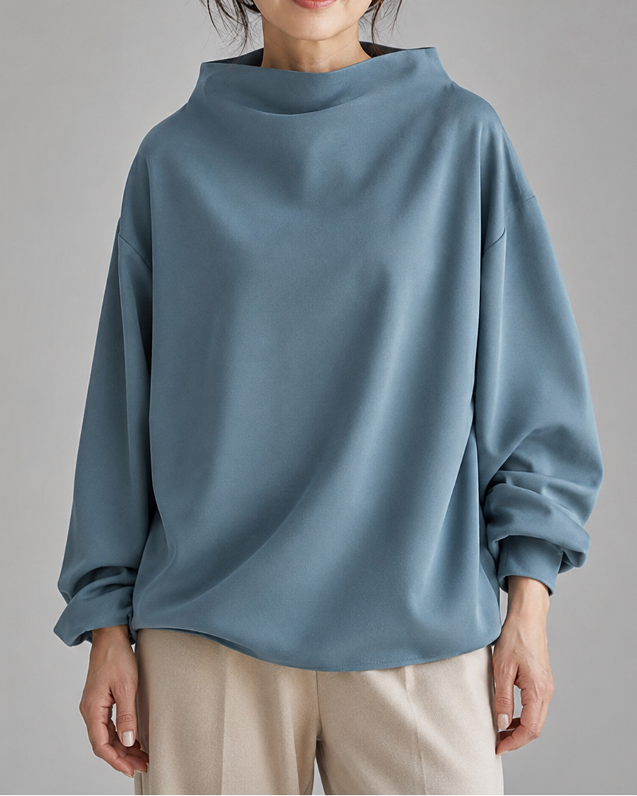 Women's High Neck Long Sleeve Top | Relaxed Fit Funnel Neck Pullover