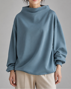 Women's High Neck Long Sleeve Top | Relaxed Fit Funnel Neck Pullover
