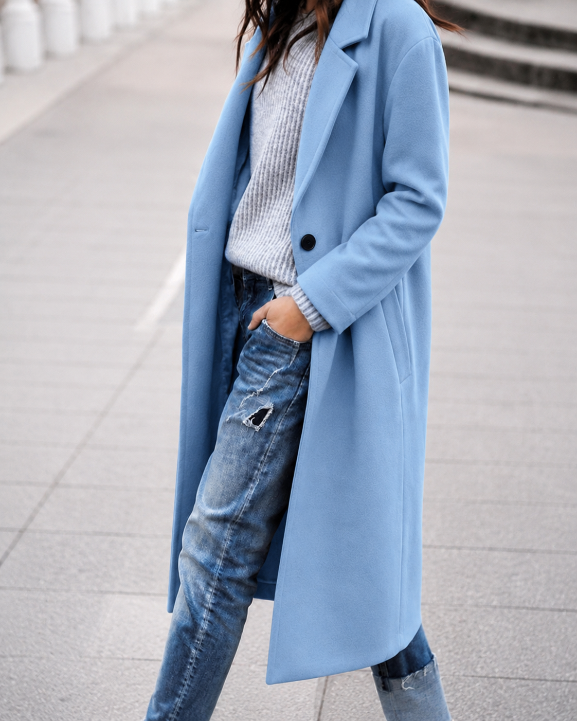 Women's Oversized Trench Coat | Button Up Wide Lapel Longline Coat