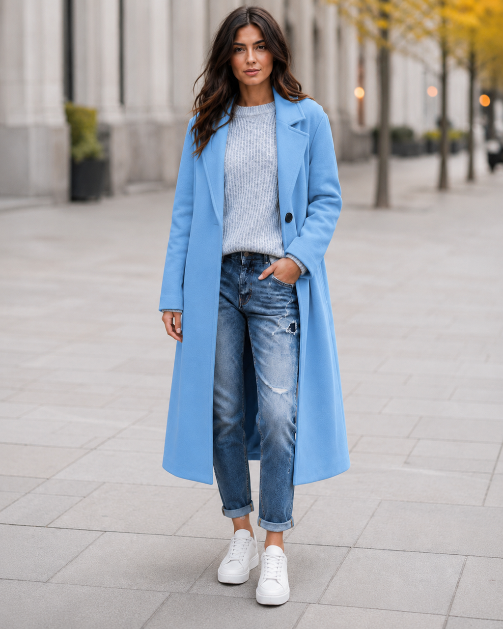 Women's Oversized Trench Coat | Button Up Wide Lapel Longline Coat