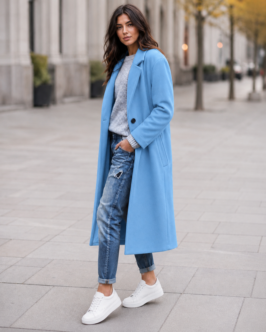 Women's Oversized Trench Coat | Button Up Wide Lapel Longline Coat