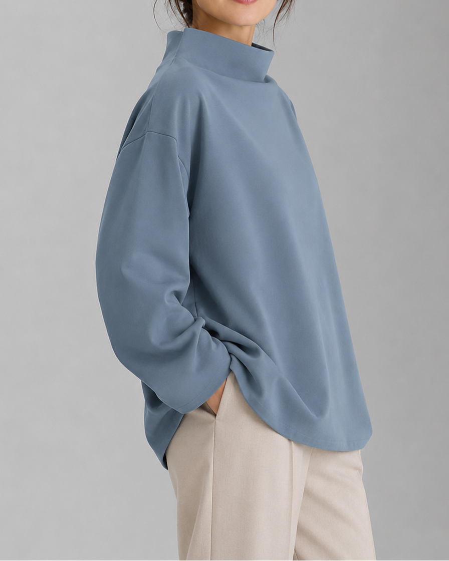 Women's High Neck Long Sleeve Top | Relaxed Fit Funnel Neck Pullover