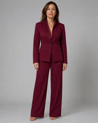 Women's Trouser Suit | Stand Collar Blazer & Flared Trousers Two Piece Set