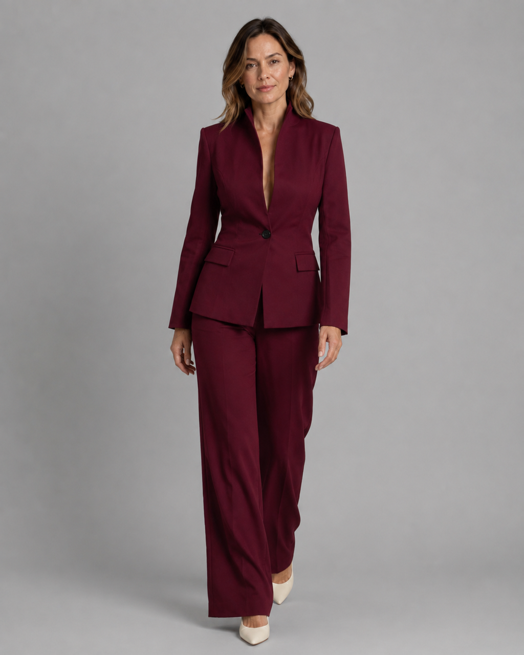 Women's Trouser Suit | Stand Collar Blazer & Flared Trousers Two Piece Set